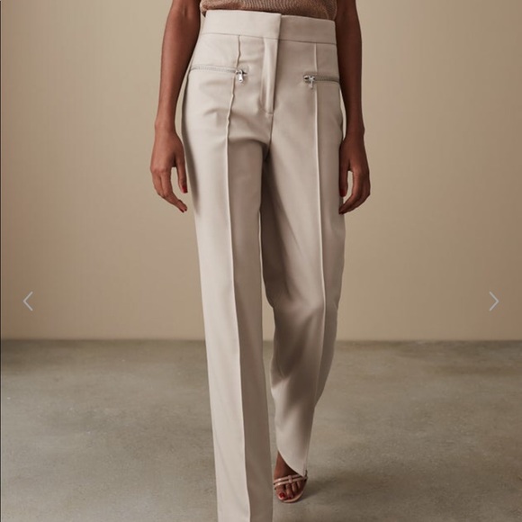 REISS Miller high rise straight leg pintuck trousers in stone color NWOT - Picture 1 of 17